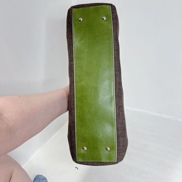 Matt & Natt Anthropologie Green Faux Leather Brown Studded Handbag Studded - Picture 6 of 13